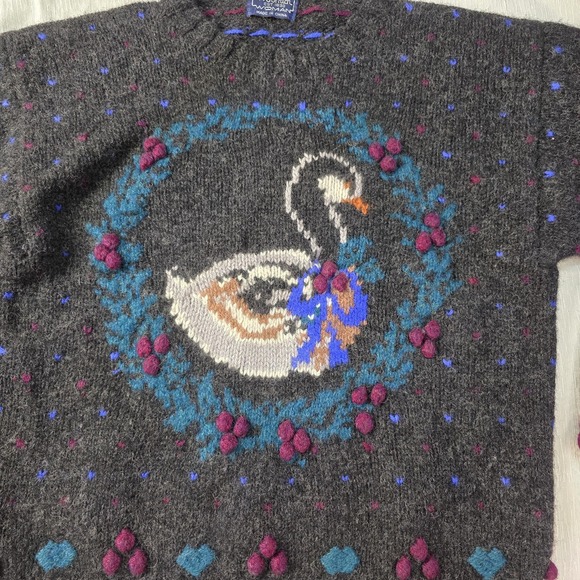 Woolrich Goose Sweater Womens‎ Medium Christmas Gray Intarsia Wool Grandma Ugly - Picture 2 of 8